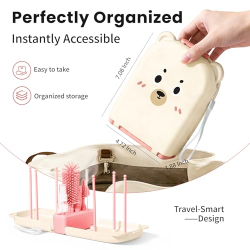 LEQXGO Travel Baby Bottle Cleaner Kit with Storage Case, 7-in-1 Baby Bottle Brush Set with Drying Rack for Breast Pump Parts, Bottle Washing Kit - Baby Travel Essential for Flying & On-the-Go (Pink) - color: Pink