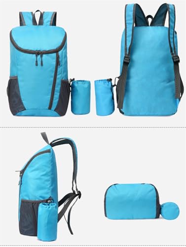 Portable Foldable Backpack Folding Mountaineering Bag, Ultralight Outdoor Cycling Rucksack, Travel Hiking Knapsack (Sky Blue) - color: Sky Blue