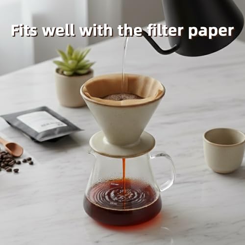 DIF DECO Ceramic Pour Over Coffee Dripper, Reusable Porcelain Portable Pour Over Coffee Maker, Slow Brewing Accessories with 1 Holes for Home, Office, Travel, Camping (Matte Yellow) - color: Brown