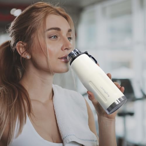 27oz Vacuum Insulated Stainless Steel Thermoses with Foldable Handle & Leakproof Lid, Slim Travel Coffee Cup for Hot/Cold Drinks, Fits Car Cup Holders - color: White-01-27oz