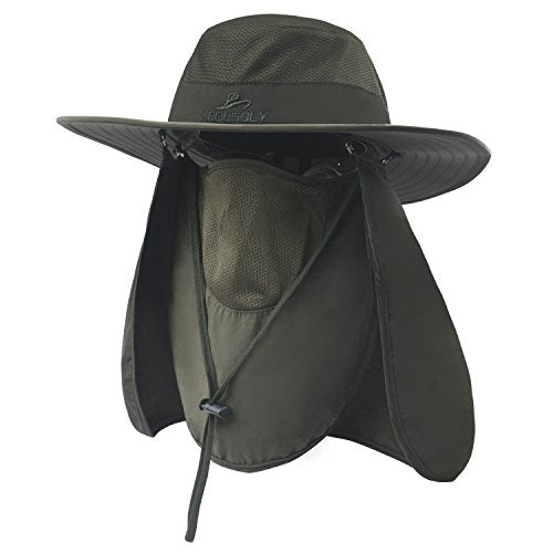 Fishing Hat,Sun Cap with UPF 50+ Sun Protection and Neck Flap,for Man and Women - color: Dark Green