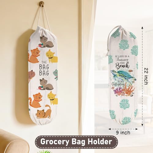2Pcs Cat Plastic Bag Holder for Kitchen Essentials, Reusable Hanging Grocery Bag Organizer, Washable Large Grocery Trash Bags Storage Dispenser - style: Cat