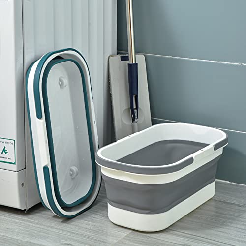 Goderewild Collapsible Bucket with Wheels 14L (3.7 Gallon) - Versatile and Durable for House Cleaning, Camping, and RV - Convenient Rectangular Mop Cleaning Basket - Lightweight & Compact (14L-Grey) - color: 14l-grey