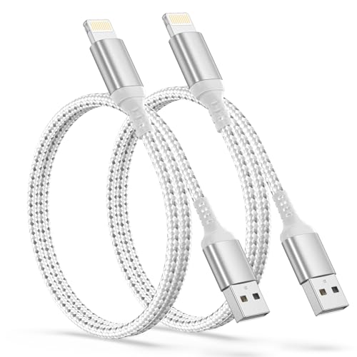 2ft USB to Lightning Cable 2Pack MFi Certified, iPhone Charger Cord | For Car & CarPlay, Durable Braided 2 ft iPhone Charging Cable for iPhone 14 13 12 11 Pro Max, iPad, Power Bank - size: 2 FT