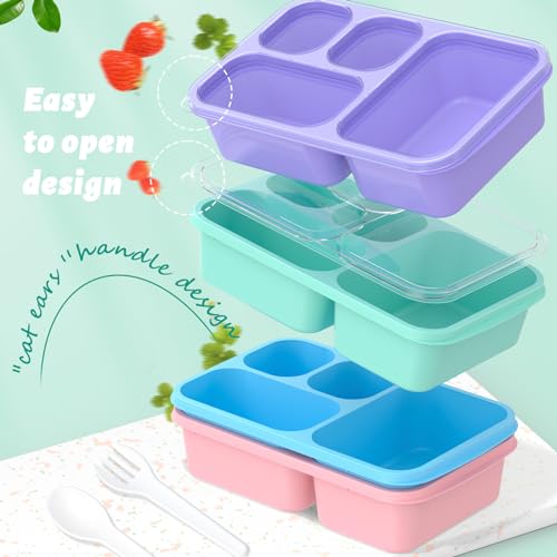 Bento Lunch Box - 4 Pack, 4-Compartment Meal Prep Containers, Adult Lunch Box, Microwave & Dishwasher Safe (Dark-PP(B/P/G/P)) - color: Dark-PP(B/P/G/P)