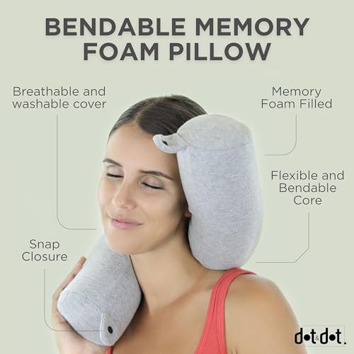Dot&Dot Twist Memory Foam Travel Pillow, Bendable Neck Pillow for Airplane, Car and Home, 26-Inch Adjustable Roll with Washable Cotton Cover, Gray - color: Gray, size: Standard (26")