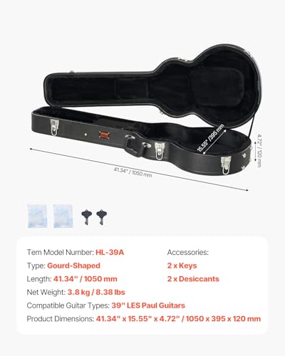 VEVOR Electric Guitar Hard Case, for 39 in LES Paul Guitars, Gourd-Shaped | with PVC Padding Soft Lining, Protective Carrying, Water-Resistant, Lock Latch, Keys, Handle - size: 41.34 inches Gourd-Shaped