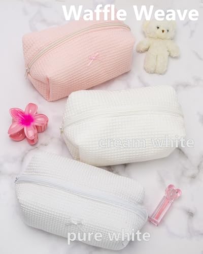 PAZIMIIK Cozy Makeup Bag for Women,Zipper Cosmetic Pouch,Waffle Cream White - color: Waffle Cream White