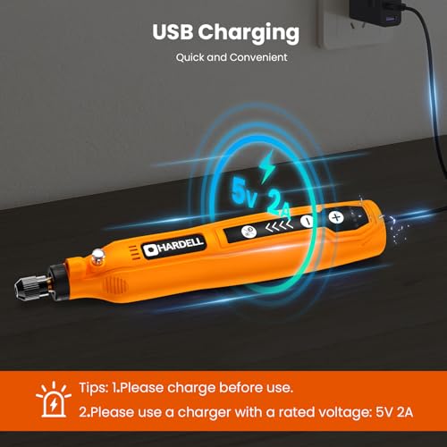 HARDELL Mini Cordless Rotary Tool, 5-Speed and USB Charging with storage case, Multi-Purpose 3.7V Power Rotary Tool for Sanding, Polishing, Drilling, Etching, Engraving, DIY Crafts - color: Orange Pro