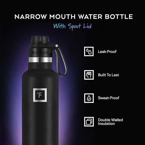 IRON °FLASK 24 oz Narrow Mouth Water Bottle with Spout - color: Midnight Black, style: Spout - 24 oz (1 Lid)