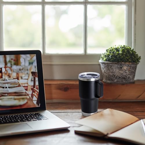 20oz Tumbler Bulk with Lid, Stainless Steel Tumbler Bulk with Handle, Metal Insulated Travel Coffee Mug Set with Handle, Double Wall Vacuum Leak Proof Tumbler Cup, Black 12 Pack - color: Black, size: 20 Ounces-12