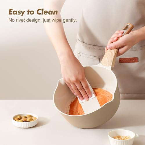 SENSARTE Ceramic Nonstick Sauce Pan with Lid, 3.0 Quart Saucepan with Double Spout, Large Cooking Pot, Non toxic Kitchen Sauce Pot, Non stick Saucier Pan, Induction Cookware, PFOA PTFE PFAS Free - color: Ceramic Taupe, size: 3 Quarts