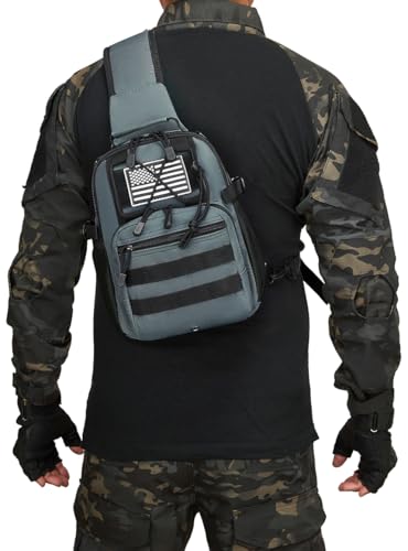 Small Tactical Holster Sling Backpack Accessories Shoulder Pouch Water Bottle & Radio Holder Crossbody Bag for Men - color: Grey Gray