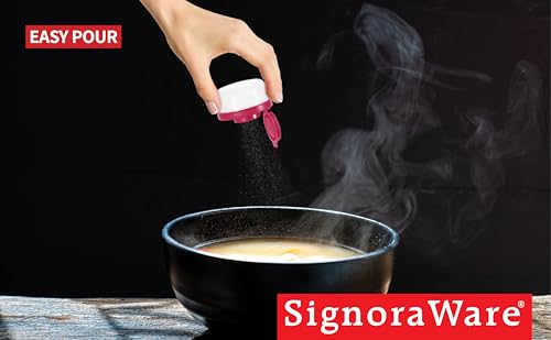 SIGNORAWARE Salt and Pepper Shakers Moisture Proof Set of 2 Small Mini Salt Shaker to go Camping Picnic Outdoors Kitchen Lunch Boxes Travel Spice Set Clear with Red Covers Plastic Airtight Dispenser - color: Pink