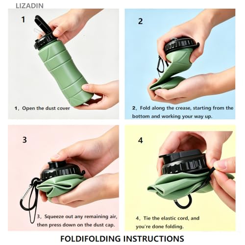 Collapsible Water Bottles 22oz with Straw 2Pack Travel (Green+Camo green) - color: Green+Camo green