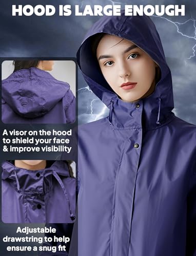 ANYOO Waterproof Rain Poncho Lightweight Reusable Hiking Hooded Coat Jacket for Outdoor Activities - color: Dark Blue
