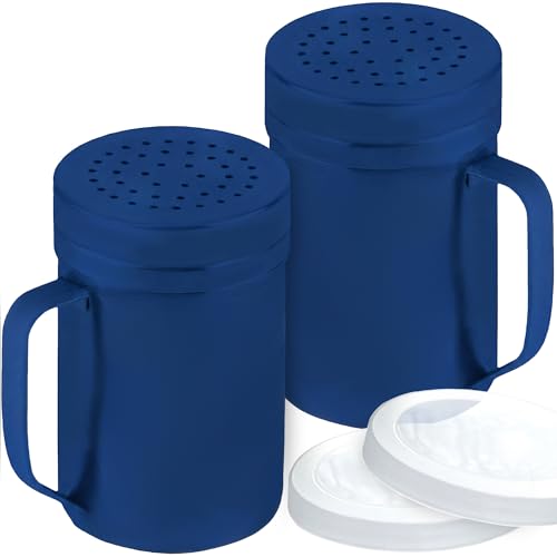 CUSINIUM 14oz Navy Blue Stainless Steel Salt Pepper Dredge Shakers - With Plastic Cap - With Handle - Pack of 2 - color: Navy Blue, size: 14 Oz