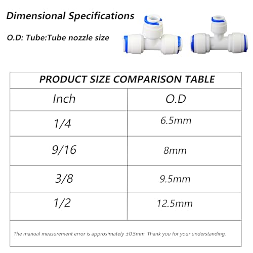 1/4" to 3/8" to 1/4" Push-Fit Tee, 5 Pcs | Plastic push-to-connect fitting for RO water filtration, pre-purifier, refrigerator & coffee maker. - style: 1/4" to 3/8" to 1/4" Push-to-Connect Tee Reducer