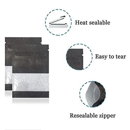FERENLI 100Pcs 2.8x3.5 inch Black Kraft Paper Window Bags for Food Storage - color: Black