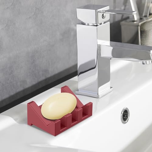 Silicone Soap Dish,1PCS Self Draining Bar Soap Holder,Brown Red | Self draining silicone soap dish with drainage,waterfall design keeps bar soap dry,extended soap holder for shower,bathroom - color: Brown Red