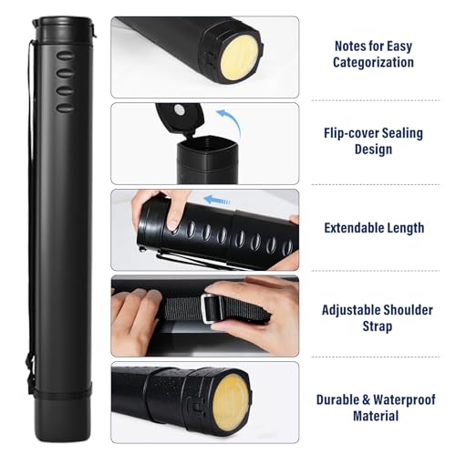 DEWEL Adjustable A0 Poster Tube 24.5"-42", Blueprint Tube with Strap - color: Black (Polygon), size: Large