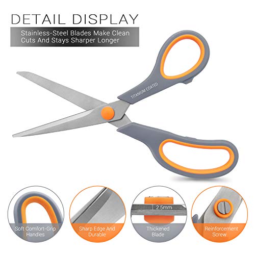 Scissors 8" Multipurpose Titanium Coated Sturdy Sharp, Gray, 1 Pack - color: Stainless Gray