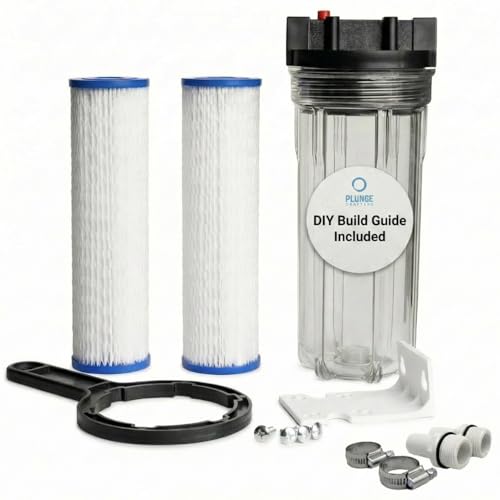 Cold Plunge Water Filter System, 10" Housing with 3/4" NPT Ports, 2× 50 Micron Pleated Filters, Mounting Kit & Wrench, Inline Sediment Filtration for Ice Baths, Whole House, Pool or Spa Use - style: Housing + 2 Filter