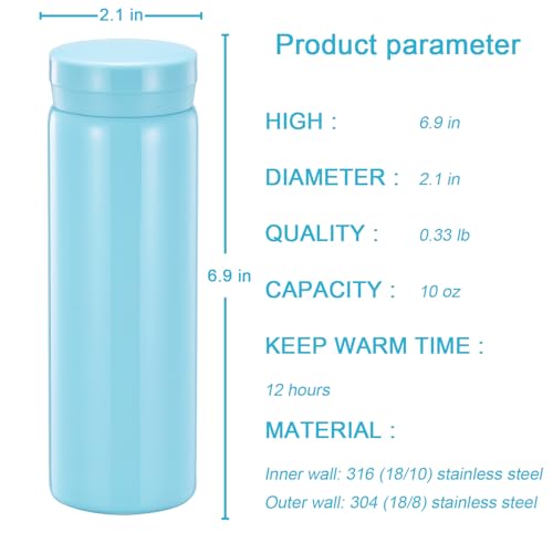 10oz Mini Water Bottle Stainless Steel Thermos Small Flask - Insulated Vacuum, Leak Proof, Keeps Drinks Hot/Cold - Ideal for Coffee, Tea, Water - Light Blue - color: Light Blue, size: 9.5 Ounces