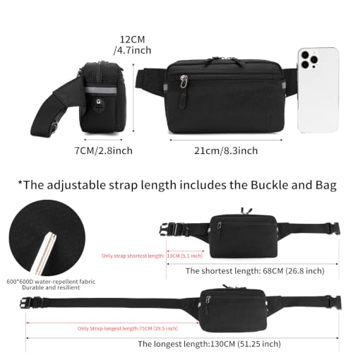 Mini Hiking Waist Bag, 3-Pocket 1.7L RFID Blocking Fanny Pack for Men Women - color: Black