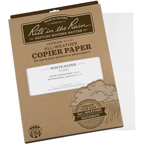 Rite in the Rain Weatherproof Copier Paper, 8.5" x 11", 20# White, 200 Sheet Pack (No. 8511) - color: White, size: 8.5" x 11" (200 Sheets) - 8511