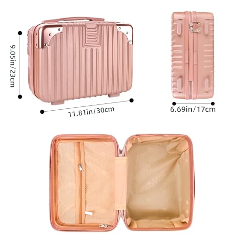 14inch Hard Shell Cosmetic Organizer Travel Train Hand Luggage Small Portable Carrying Suitcase Makeup Case Bag for Women Toiletry - color: PINK