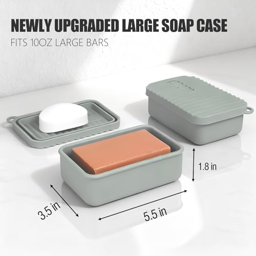 OTHIX Large Leakproof Travel Soap Case for 10 oz Bar Soap, Silicone Soap Container Compatible with Duke Cannon & Dr. Squatch Style Big Bars, Tight-Seal Soap Box for Gym, Camping, Bathroom (Gray) - color: Gray
