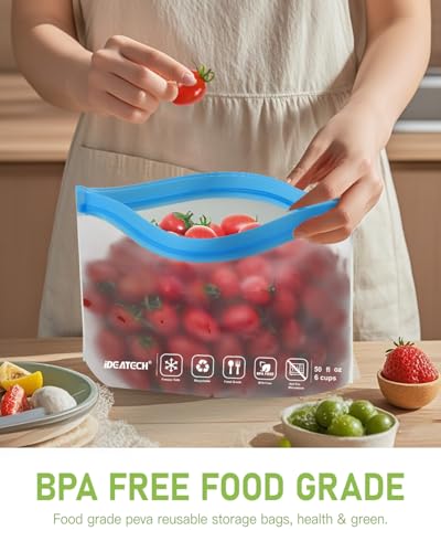 IDEATECH Food Storage Containers, BPA Free PEVA Reusable Gallon Freeezer Bags, Reusable Quart Size Sandwich Bag, Leakproof Baggies for Travel, Lunch, Healthy Food (8Gallon 6Quart 6Snack, Grey) - color: Grey