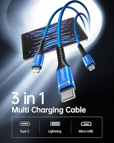 3 in 1 Charging Cable, Multi Charger Cable Universal Phone Cord 6FT, 2Pack - color: Blue, size: 6FT, style: USB A to Multiple Connectors