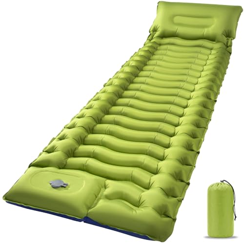 Sleeping Pad, Ultralight Camping Mattress with Pillow, Built-in Foot Pump Inflatable Sleeping Pad Compact for Camping Backpacking Traveling Hiking Tent, Single, Green