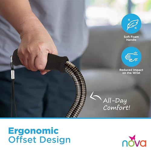 Nova Joy Designer Offset Quad Cane for Seniors - Unisex Adjustable Lightweight Walking Aid with Foam Handle, Wrist Strap and Anti-Rattle Lock - Essential Mobility Support - Houndstooth - color: Houndstooth