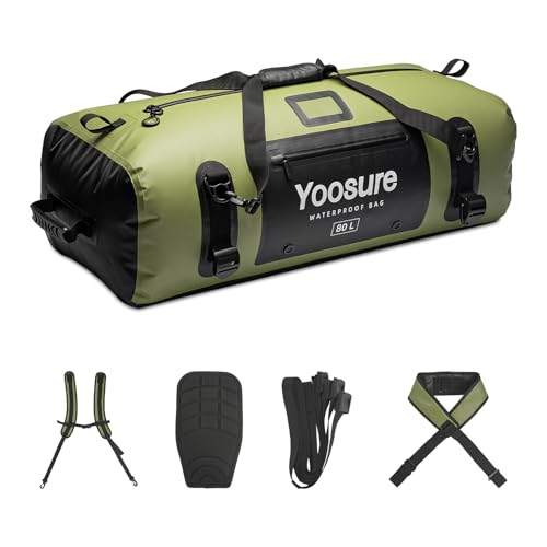 80L Waterproof Duffel Bag Motorcycle Dry Bag Backpack, Waterproof Zippered Bags with Backpack Spacer Pad for Kayaking Rafting Boating Canoeing Camping Paddle Beach (Green) - color: Green