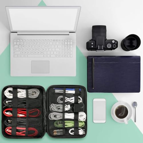 MATEIN Electronics Organizer, Waterproof Travel Electronic Case, Black | Portable Double Layer, Cable Storage Bag for Camera Accessories, Cord, Charger, Power Bank, Flash Drive, Phone, SD Card