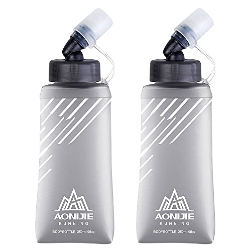 AONIJIE TPU Soft Flask Water Bottle Collapsible Running Flask for Hydration Pack, BPA Free, Wide Opening, for Outdoor Sports Hydration - color: D#250ml - 2 Pcs