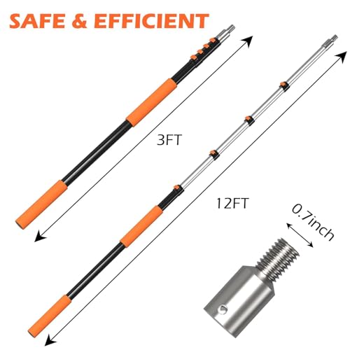 AgiiMan 18FT Reach Telescoping Pole - 3 to 12FT Extension Pole, Portable Aluminum Telescoping Rod with Easy Flip Lock, Paint Roller Extension Poles, Window Cleaning - size: 3FT-12FT
