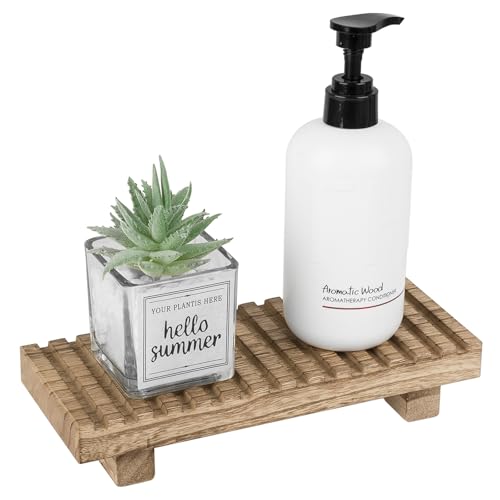 Bathroom Tray Rustic Farmhouse Decor Wood Stand, 8.6" * 3.6" Brown | Waterproof, Lightweight, Easy Clean, Wood Riser Kitchen soap holder Accessories for Office Desk, Vanity, Counter, Sink - color: Brown, size: 8.7" x 3.6" x 1.6"