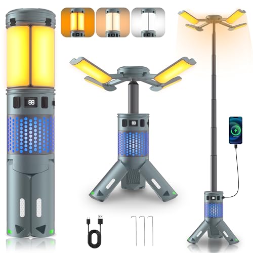 Camping Lights, Rechargeable Telescopic Camping Lights with Stand,12000mAh Camping Lanterns & Lights with RGB, Magnetic Base, Portable Flashlights for Camping, Hiking, Emergency