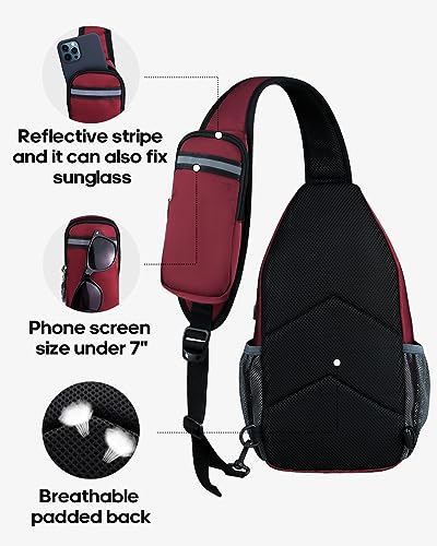 WATERFLY Crossbody Sling Backpack Sling Bag Travel Hiking Daypack - color: Dark Red