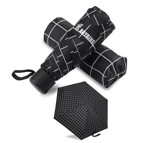 GAOYAING Compact Travel Umbrella with Case Sun&Rain Lightweight Small and Compact Suit for Pocket 34 Inches - color: Black Grid Pattern, size: 34 Inches