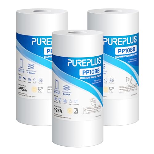 PUREPLUS 5 Micron 10" x 4.5" Whole House Sediment Home Water Filter Replacement Cartridge for Culligan RFC-BBSA, HD-950, WFHD13001B, W15-PR, GXWH30C, GXWH35F, Aqua-Pure AP817, PP10BB, 3PACK - size: 3 Count (Pack of 1), style: 5 Micron