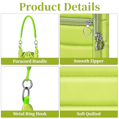 bvya Puffer Water Bottle Holder Quilted Sports Pouch Bag with Adjustable Shoulder Strap & Paracord Handle - color: Green