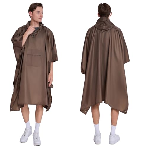 Multi functional cape hooded raincoat suitable for outdoor camping and hiking, suitable for both men and women - color: Brown