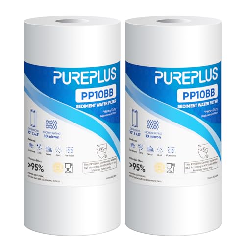 PUREPLUS 10 Micron 10" x 4.5" Whole House Sediment Home Water Filter Replacement Cartridge for Culligan RFC-BBSA, HD-950, WFHD13001B, W15-PR, GXWH30C, GXWH35F, Aqua-Pure AP817, PP10BB, 2PACK - size: 2 Count (Pack of 1), style: 10 Micron