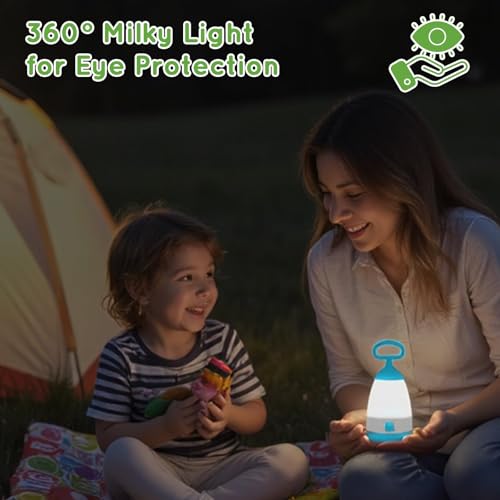 Kids Camping Lantern & Night Light Battery Powered (AAA Included), 360° Eye-Safe Light, IPX4 Waterproof with RGB Modes Portable for Outdoor, Emergency & Bedtime, Gift for Children (Blue) - color: Blue