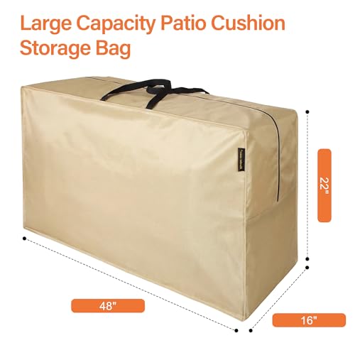 storagebag Outdoor Cushion Storage Bags Waterproof Outdoor Cushions Storage Bag Extra 48" L x 16" W x 22" H Large Patio furniture Cushion Storage Bag with Handle and Zipper - color: beige